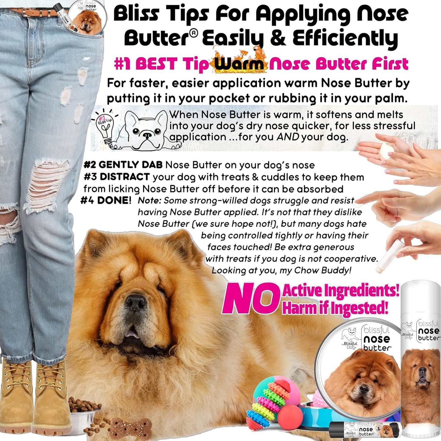 The Blissful Dog Chow Nose Butter for Dry, Cracked Skin, Lick-Safe Dog Nose Balm with Moisturizing Shea Butter, Almond, Olive, and Essential Oils, Pet Supplies, Uncented, 8 oz.