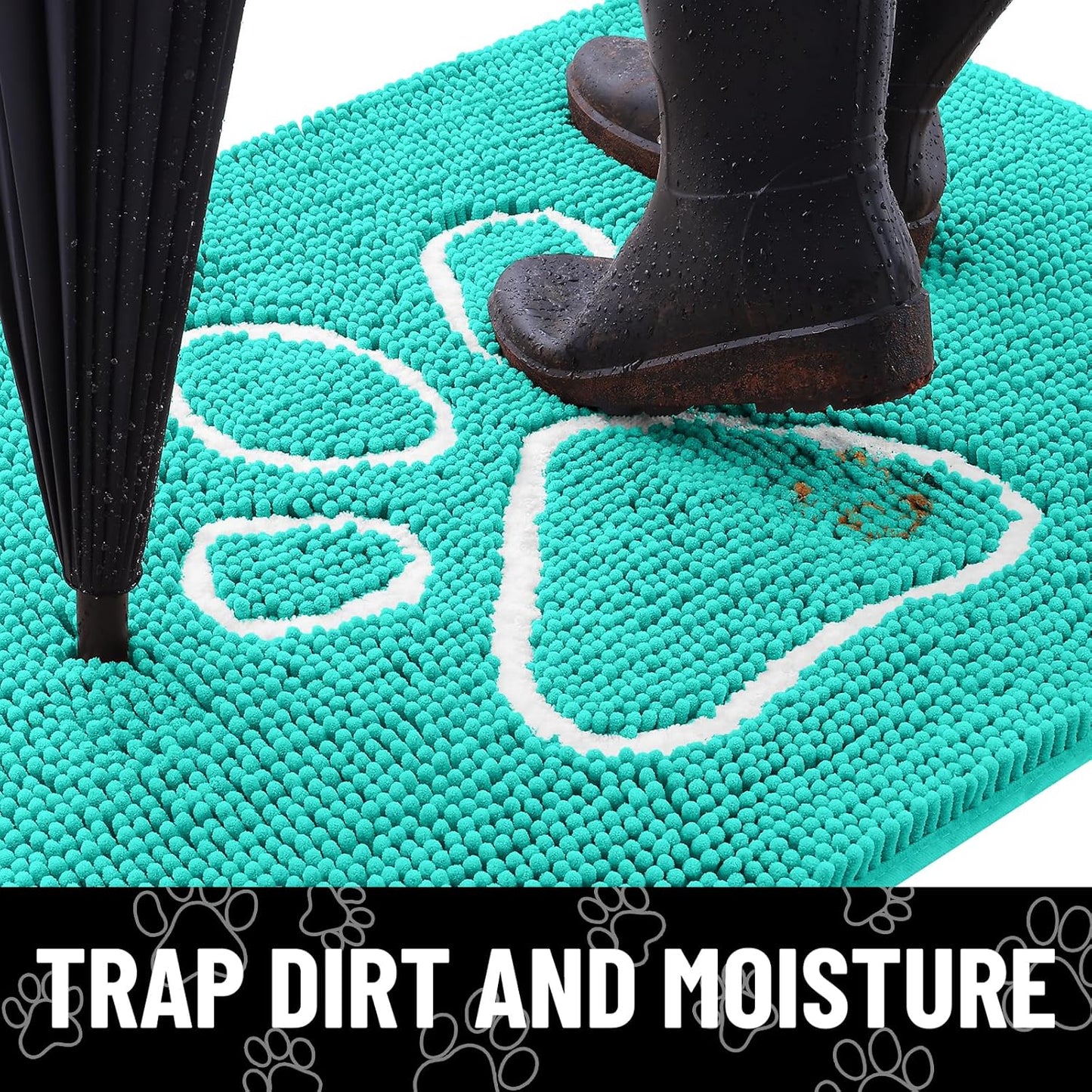 Smiry Dog Door Mat for Muddy Paws, Absorbent Dirt Trapper Non Slip Quick Dry Washable Chenille Mat for Mud Dogs, Entry Rug for Indoor and Outdoor (36x24 Inches, Turquoise)