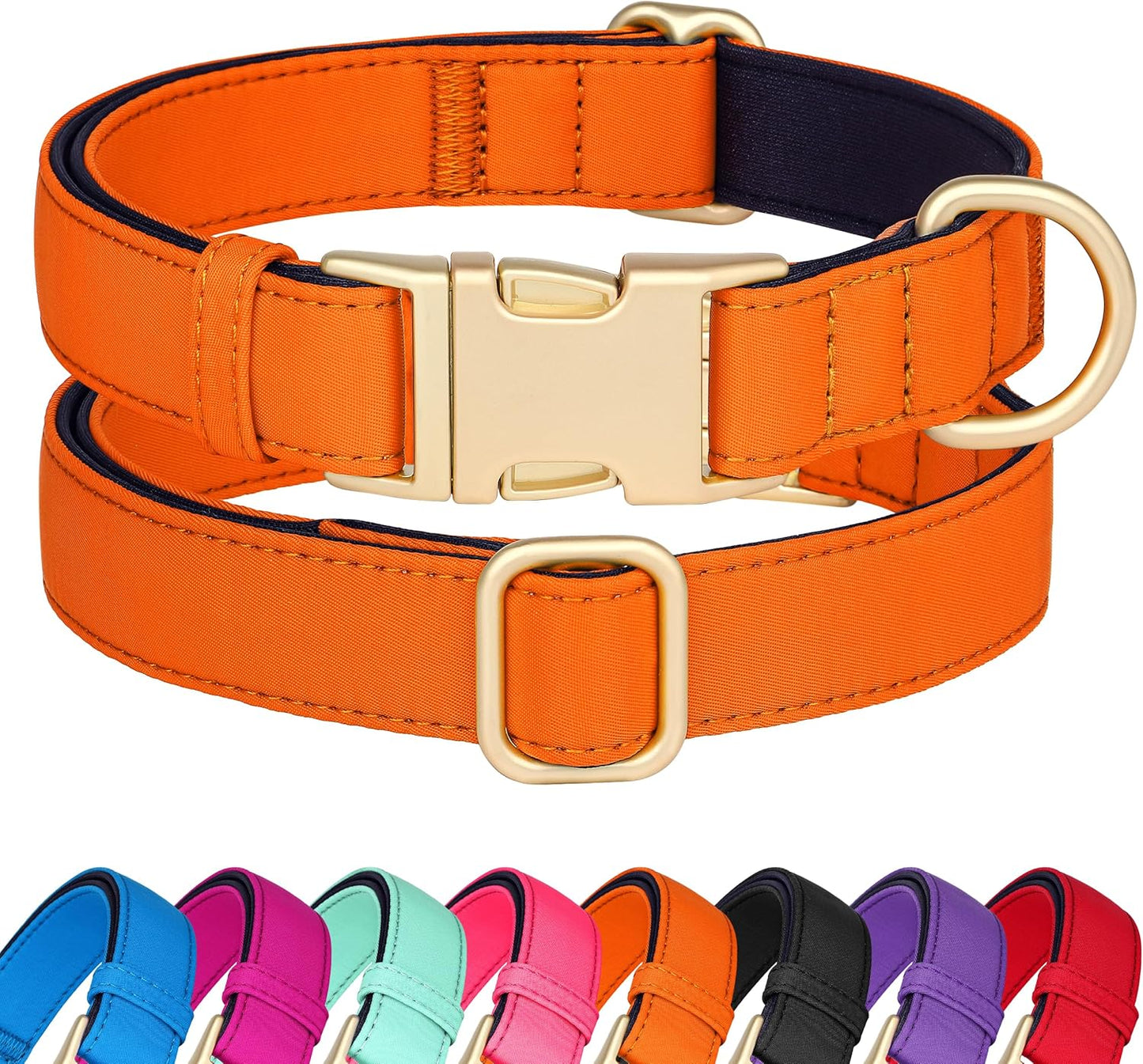 Didog Soft Padded Dog Collar for Large Dogs, Colorful and Durable Pet Collar with Quick Release Buckle, Light and Breathable for Daily Walking, Orange, L