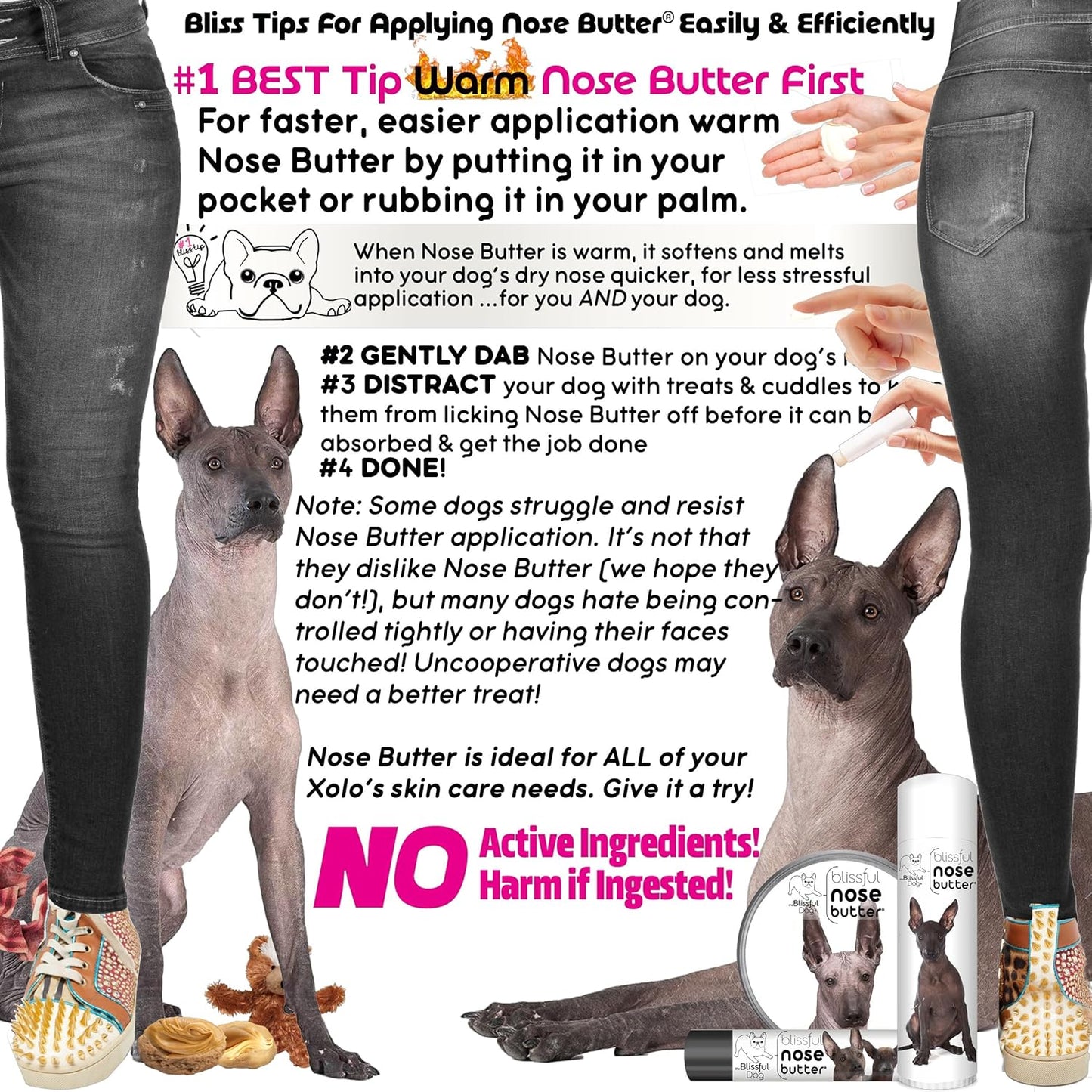 The Blissful Dog Xoloitzcuintli Nose Butter for Dry, Cracked Skin, Lick-Safe Dog Nose Balm with Moisturizing Shea Butter, Almond, Olive, and Essential Oils, Pet Supplies, Uncented, 1 oz.