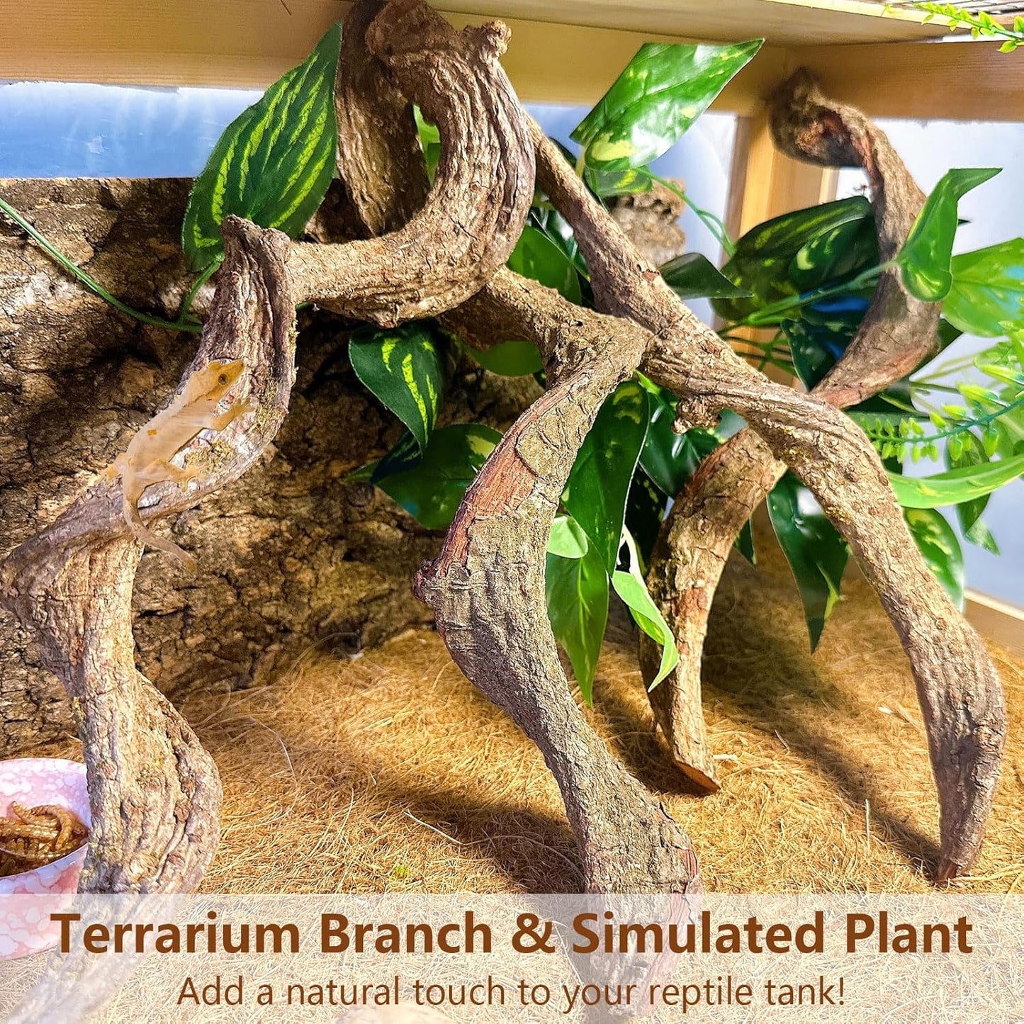 BNOSDM 4Pcs Reptile Climbing Branches Decor,Snake Climbing Branch,Gecko Climb Wood,Lizard Forest Branch,Tank Habitat Tree Trunk Decorations for Bearded Dragons,Chameleons,Spider,Frogs (S)