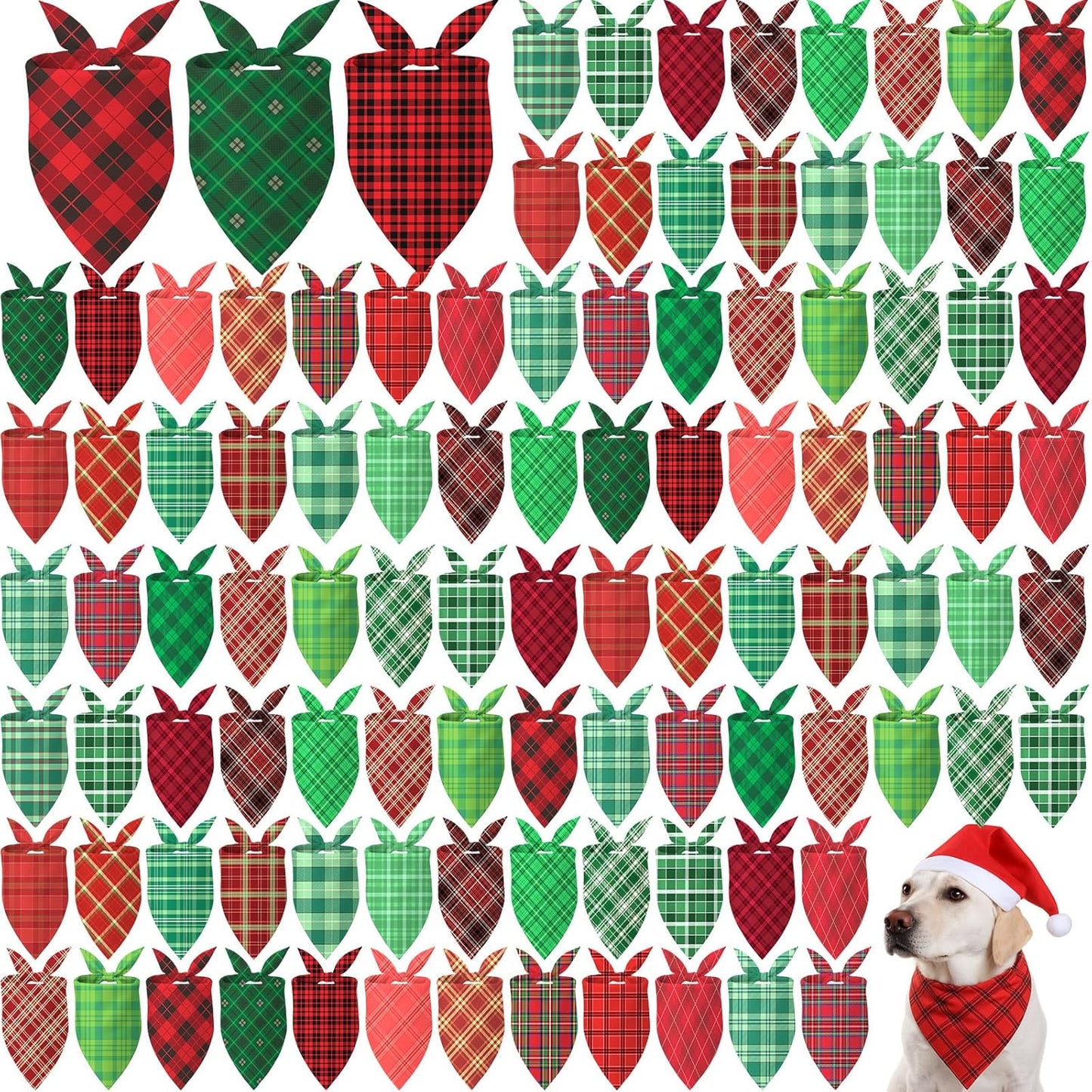 Abbylike 50 Pieces Christmas Plaid Dog Bandanas Bulk Xmas Bandanas for Dogs Triangle Kerchief Bibs Scarf Set for Christmas Pet Costume Accessories Decoration (31.5 x 21.7 x 21.7)