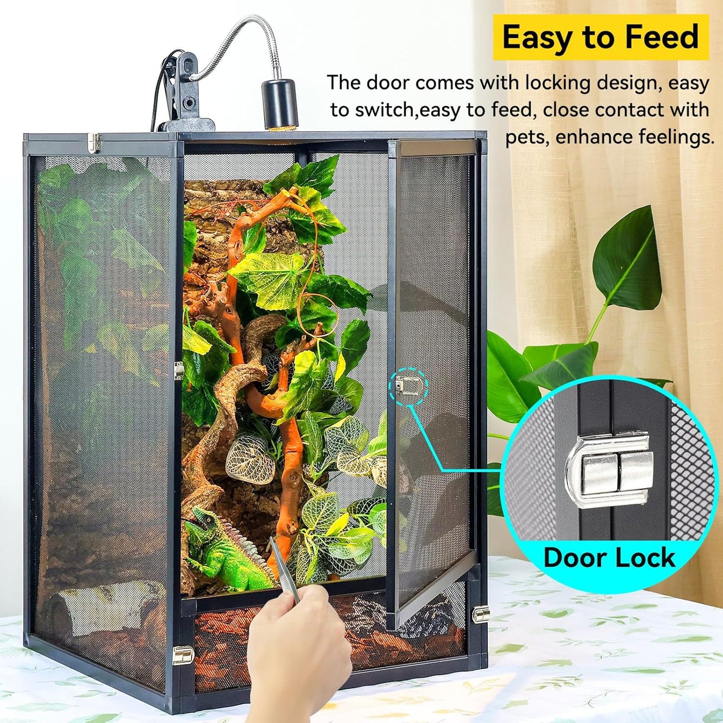 33 Gallon 360° Panoramic Foldable Reptile Terrarium Kit: Crested Gecko Tank and Reptile Cage for Superior Ventilation, Easy Feeding, Sturdiness, and Simple Assembly (Black, 26"x17"x17")