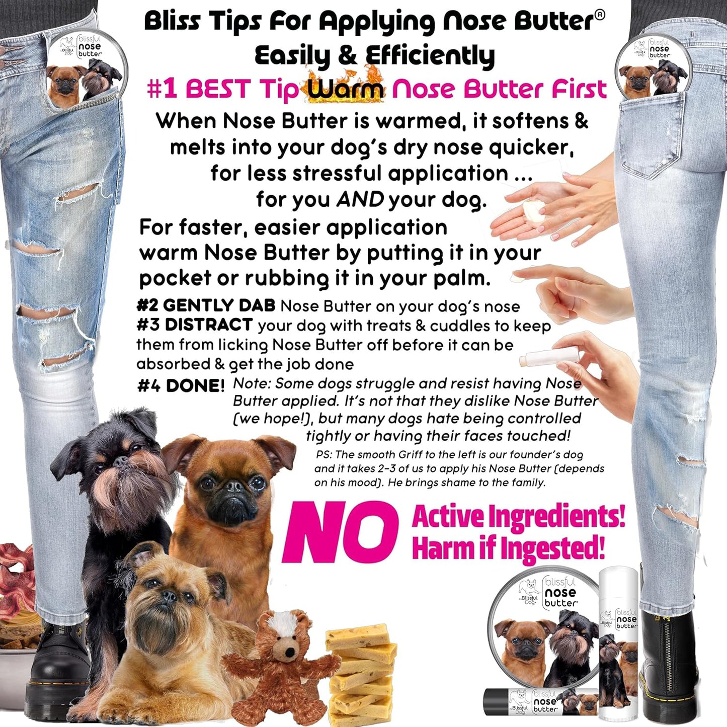 The Blissful Dog Brussels Griffon Nose Butter for Dry, Cracked Skin, Lick-Safe Dog Nose Balm with Moisturizing Shea Butter, Almond, Olive, and Essential Oils, Pet Supplies, Uncented, 8 oz.