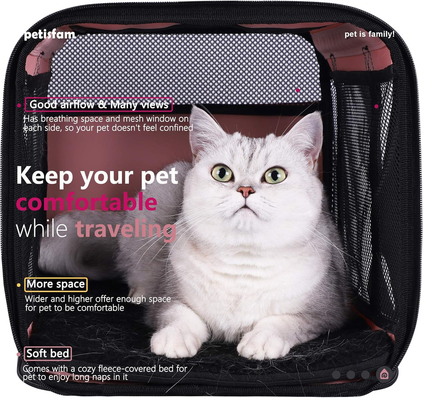 Easy Top Load Large Cat Carrier for Large and Medium Cats, Small Dogs. Easy to get cat in, Carry, Storage, Clean and Escape Proof, Pink