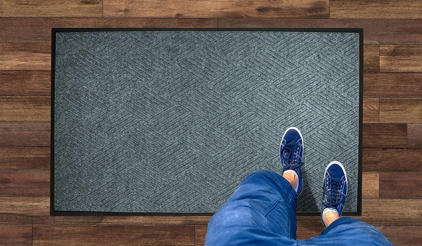 M+A Matting WaterHog Diamond | Commercial-Grade Entrance Mat with Rubber Border – Indoor/Outdoor, Quick Drying, Stain Resistant Door Mat (Bluestone, 6' x 6')