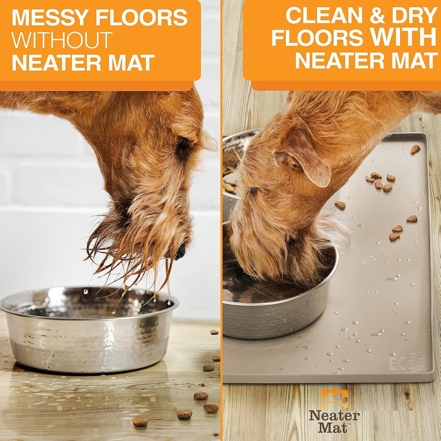 Neater Pet Brands Neater Mat - Waterproof Silicone Pet Bowls Mat - Protect Floors from Food & Water (19" x 12", Cappuccino)